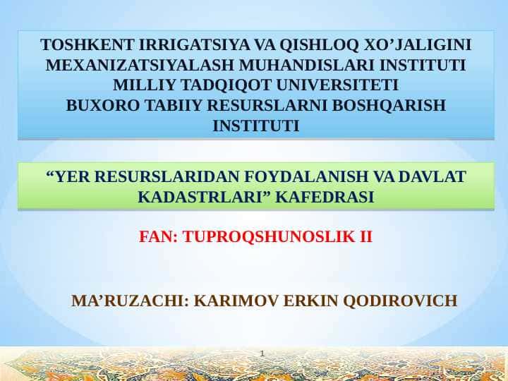 CHO‘L MINTAQASI TUPROQLARI. GIDROMORF TUPROQLAR