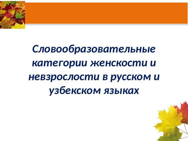 Словообразовательные категории женскости и невзрослости в русском и узбекском языках