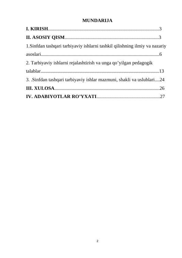 Sinfdan tashqari ishlarni tashkil etish metodikasi