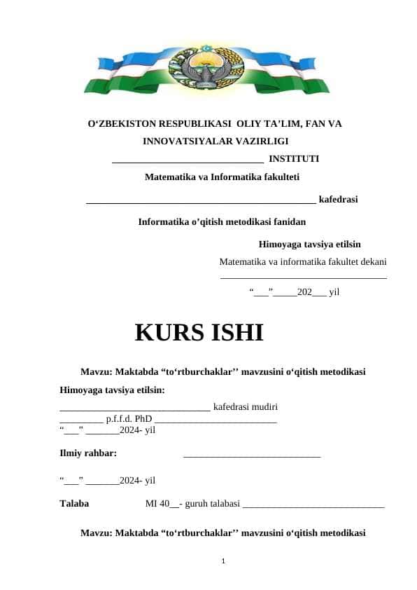 Maktabda “toʻrtburchaklar’’ mavzusini oʻqitish metodikasi