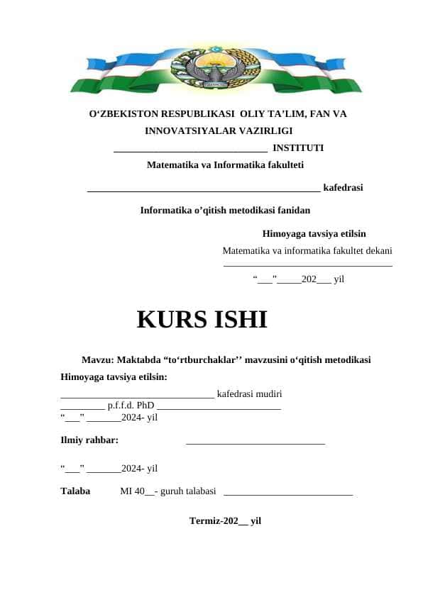 Matematika fanlarida darsdan tashqari mashg’ulotlarni tashkil etish metodikasi