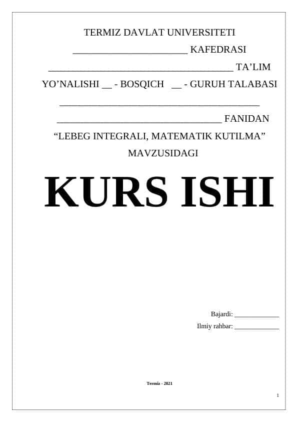 Lebeg integrali, matematik kutilma