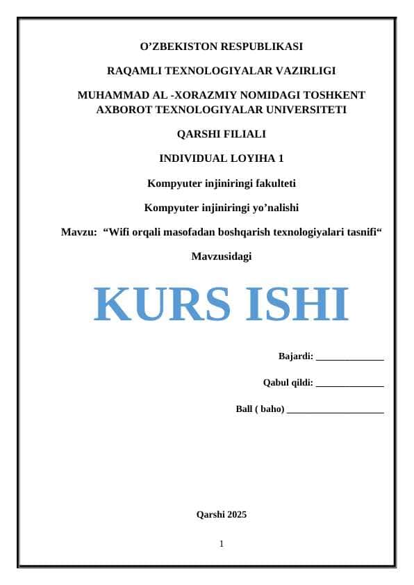 Wifi orqali masofadan boshqarish texnologiyalari tasnifi
