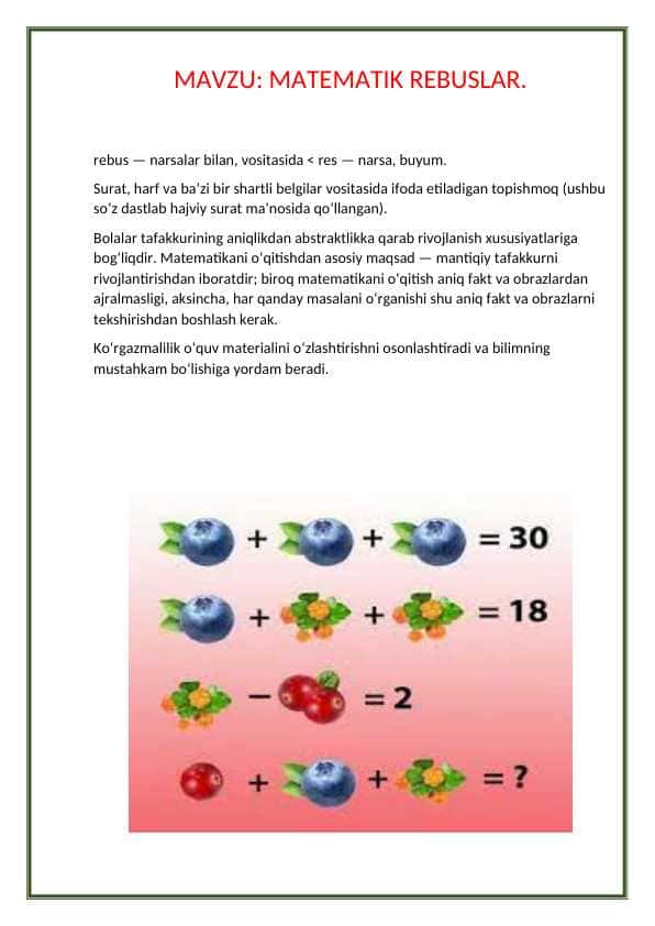 MATEMATIK REBUSLAR.