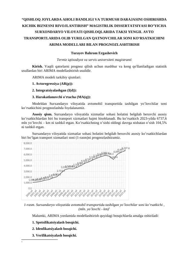 ARIMA MODELLARI BILAN PROGNOZLASHTIRISH