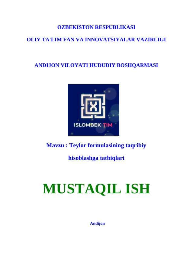 Teylor formulasining taqribiy
hisoblashga tatbiqlari
