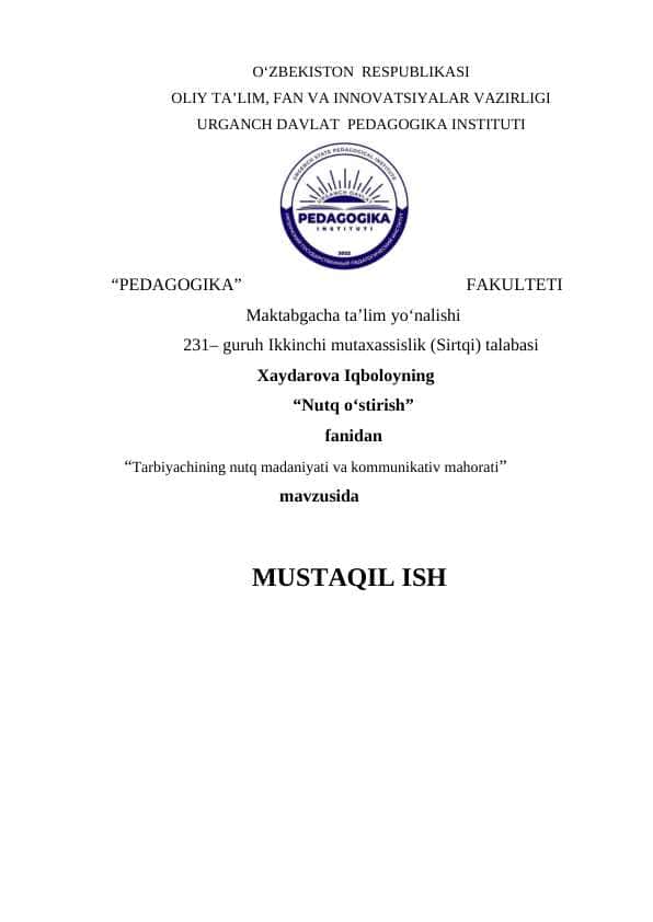 Tarbiyachining nutq madaniyati va kommunikativ mahorati
