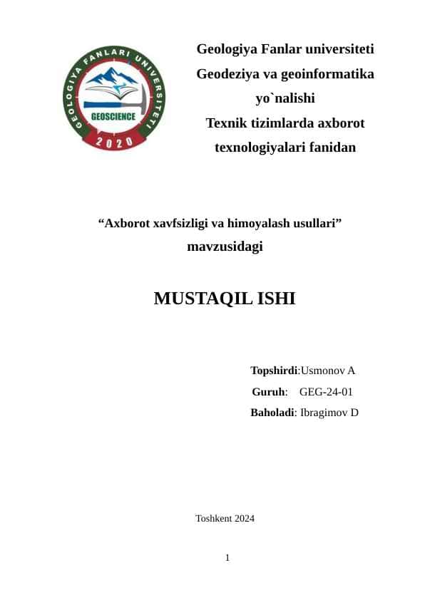 Axborot xavfsizligi va himoyalash usullari