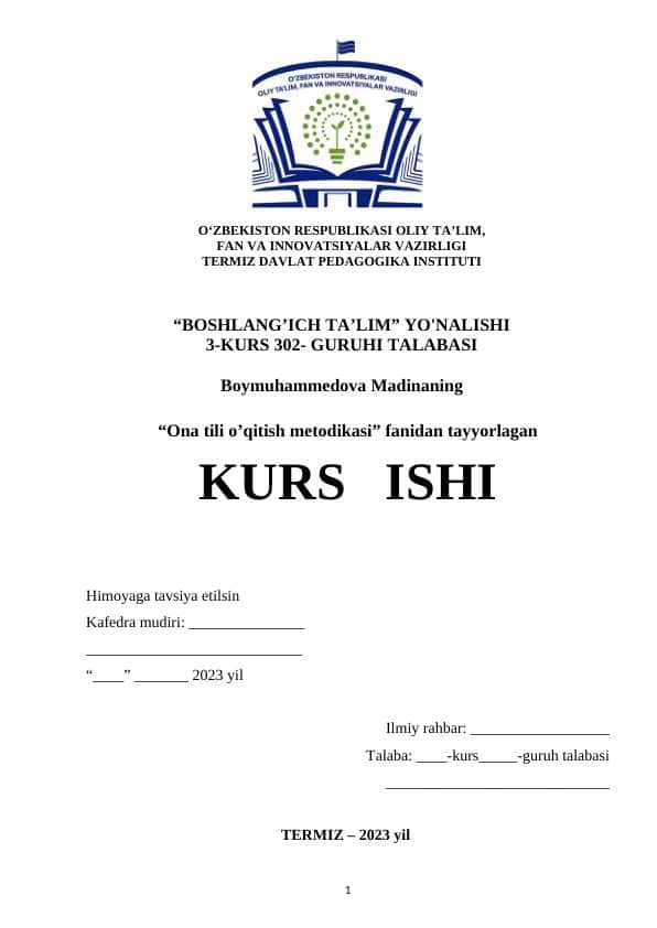Ona tili va o’qish savodxonligi darslarida orfografik mashqlarni interfaol metodlar asosida o’tkazish - KURS ISHI