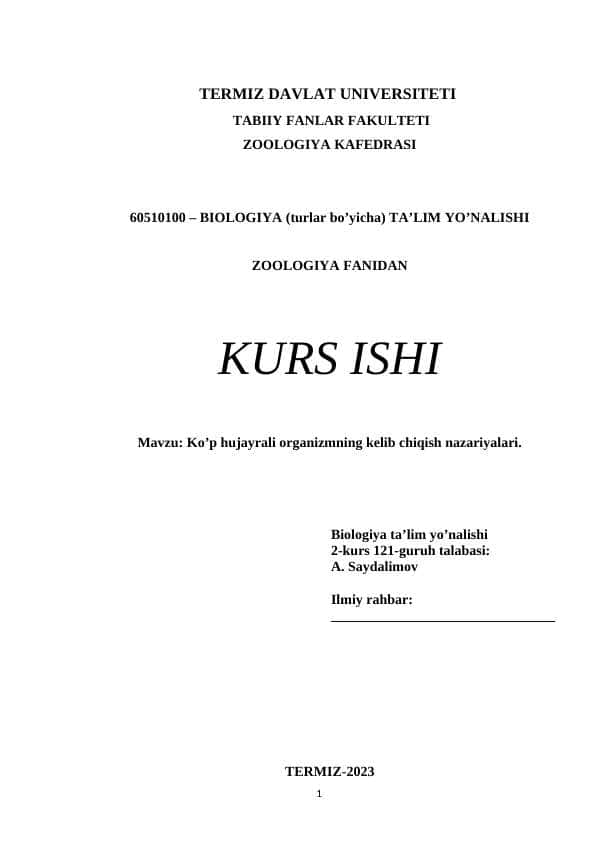 O’rta Osiyo umurtqalilar faunasining biologik xilma-xilligi - KURS ISHI