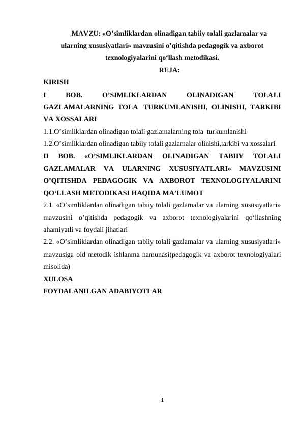 O’simliklardan olinadigan tabiiy tolali gazlamalar va ularning xususiyatlari» mavzusini o’qitishda pedagogik va axborot texnologiyalarini qo‘llash metodikasi