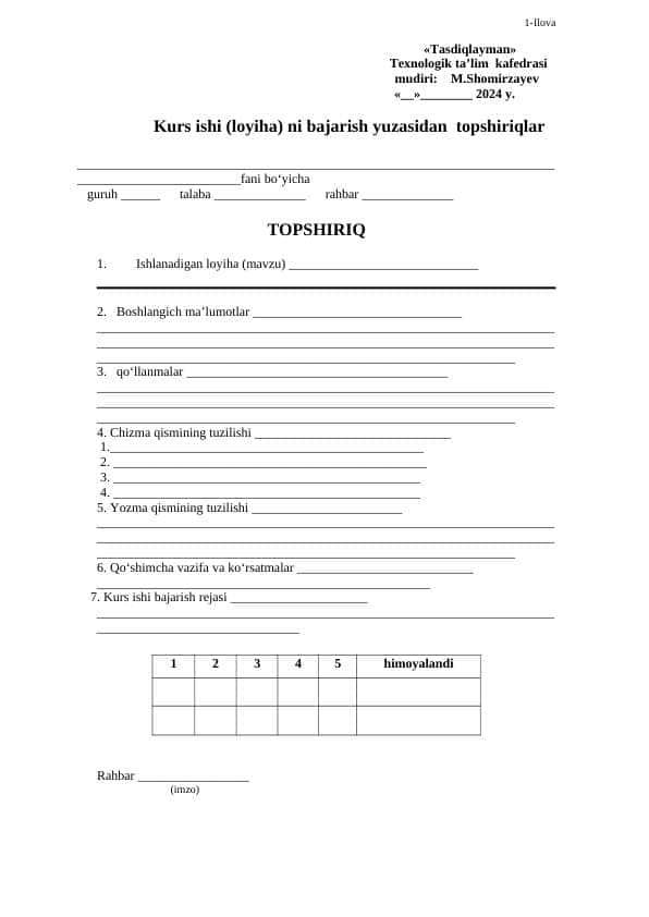 Kurs ishi topshiriq blankasi (Lotincha) 5 list