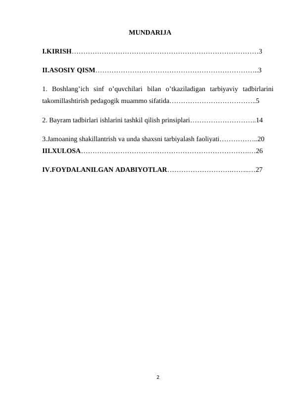 Jamoani istiqbolini belgilovchi tarbiyaviy tadbirlarni tashkil etish