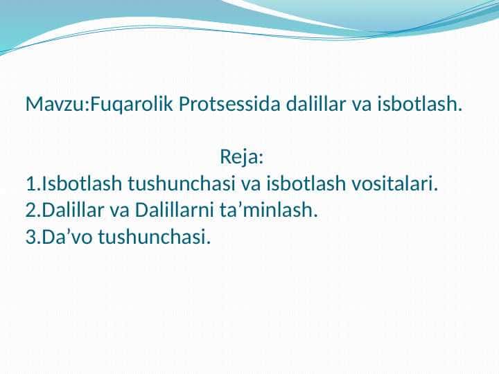 Fuqarolik Protsessida dalillar va isbotlash