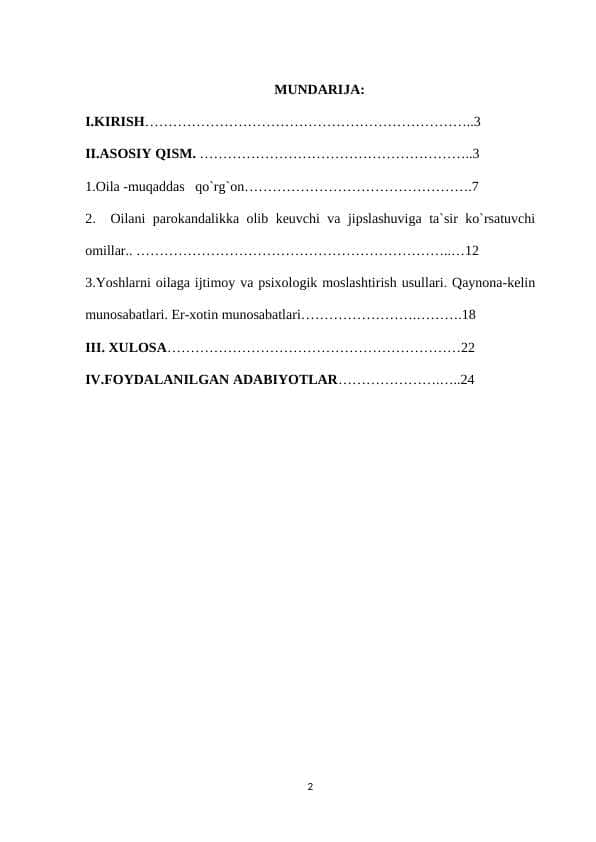Oila jamoasini jipslashtirish metodikasi