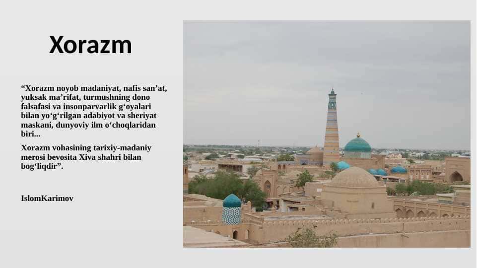 Xorazm tarixi, madaniyati, arxeologiyasi haqida prezentatsiya