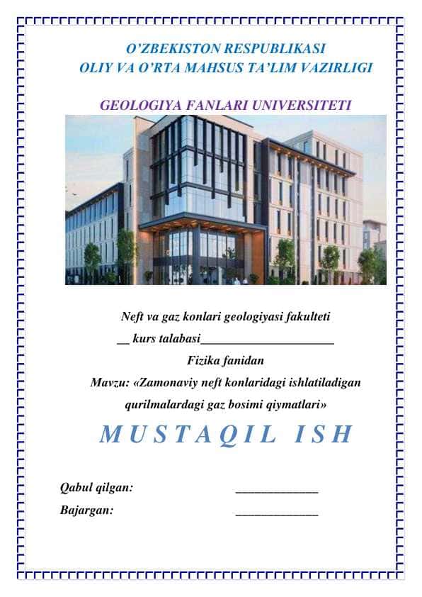 Zamonaviy neft konlaridagi ishlatiladigan qurilmalarning gaz bosimi qiymatlari