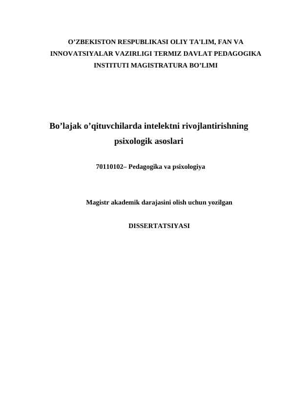 Bo’lajak o’qituvchilarda intelektni rivojlantirishning psixologik asoslari