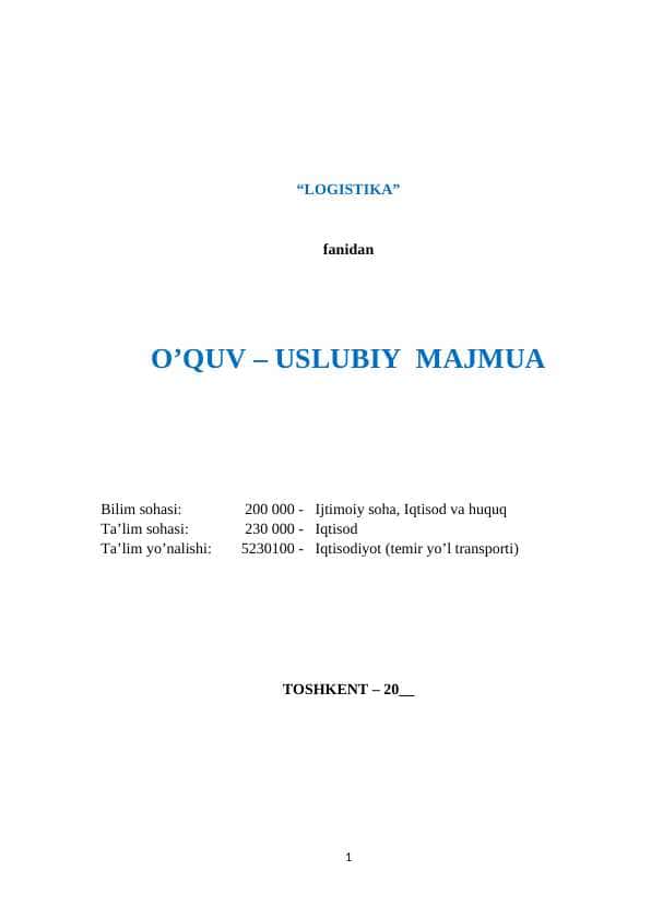 Logistika fanidan o'quv-uslubiy majmua