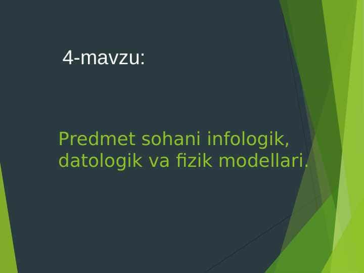Predmet sohani infologik, datologik va fizik modellari