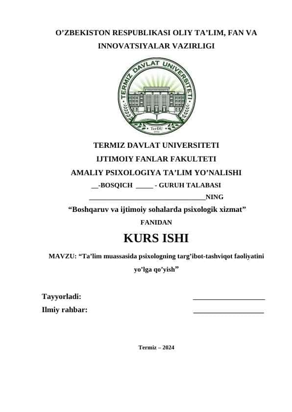Ta’lim muassasida psixologning targ’ibot-tashviqot faoliyatini yo’lga qo’yish