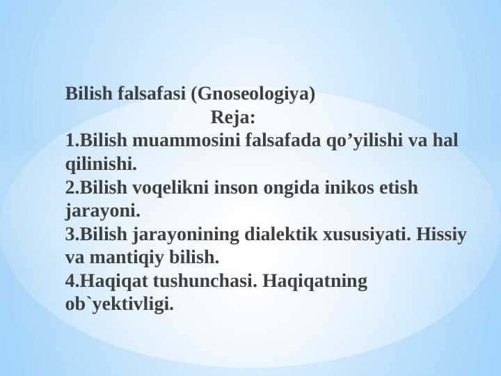 Bilish falsafasi (Gnoseologiya)