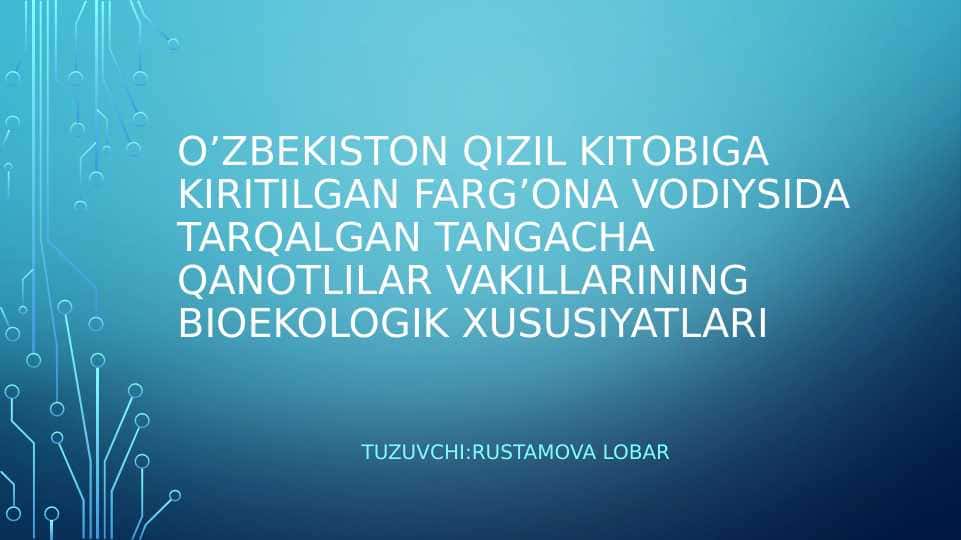 O’ZBEKISTON QIZIL KITOBIGA KIRITILGAN FARG’ONA VODIYSIDA TARQALGAN TANGACHA QANOTLILAR VAKILLARINING BIOEKOLOGIK XUSUSIYATLARI