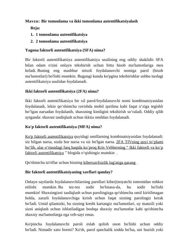 Bir tomonlama va ikki tomonlama autentifikatsiyalash