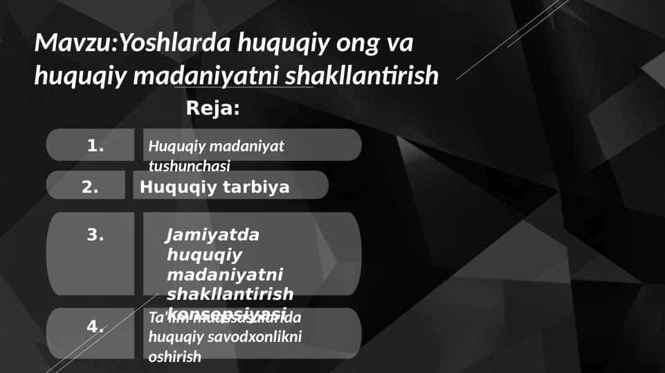 Yoshlarda huquqiy ong va huquqiy madaniyatni shakllantirish