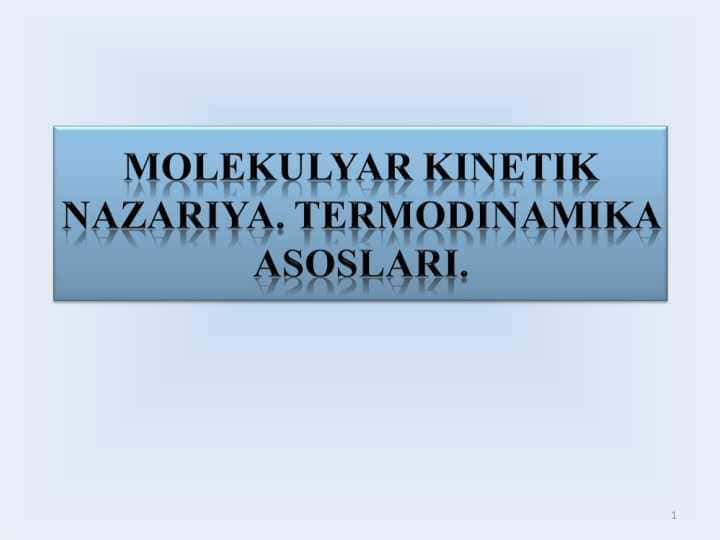 Malekulyar kinetik nazarya, Termadinamika asoslari