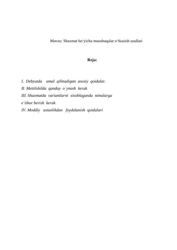 Shaxmat bo‘yicha musobaqalar o‘tkazish usullari