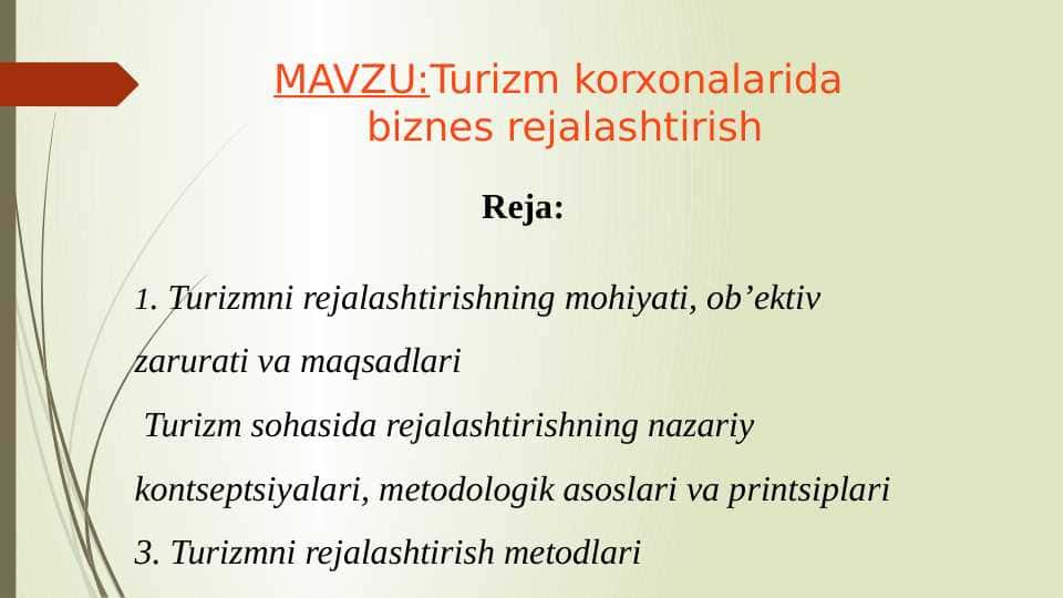 Turizm korxonalarida biznes rejalashtirish