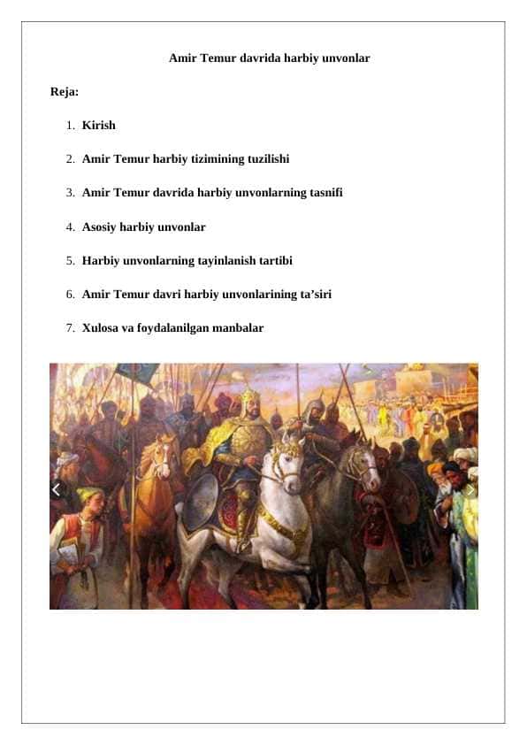 Amir Temur davrida harbiy unvonlar 25