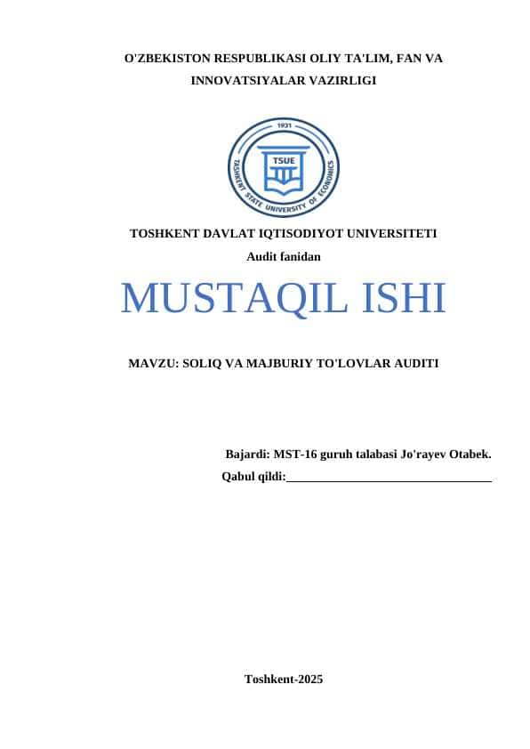 SOLIQ VA MAJBURIY TO'LOVLAR AUDITI