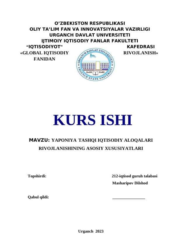 YAPONIYA TASHQI IQTISODIY ALOQALARI RIVOJLANISHINING ASOSIY XUSUSIYATLARI