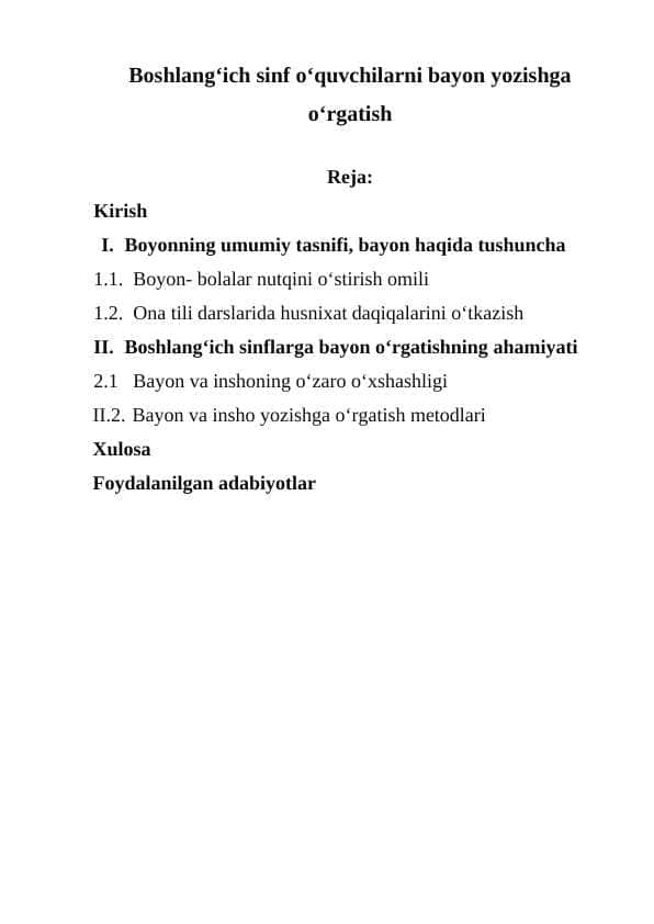 Boshlang'ich sinf o'quvchilariga bayon yozishni o'rgatish