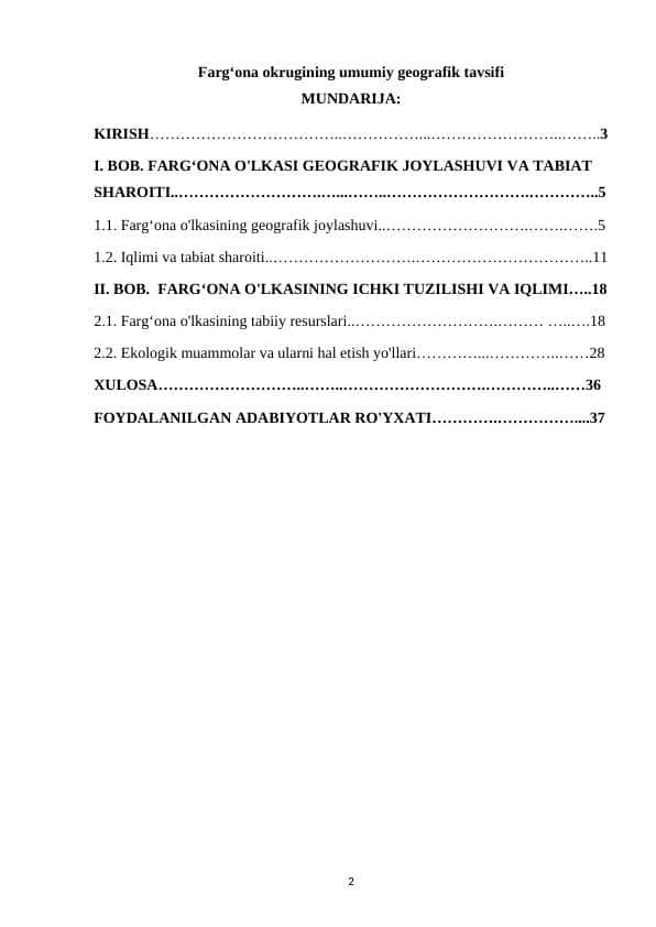 Fargʻona okrugining umumiy geografik tavsifi