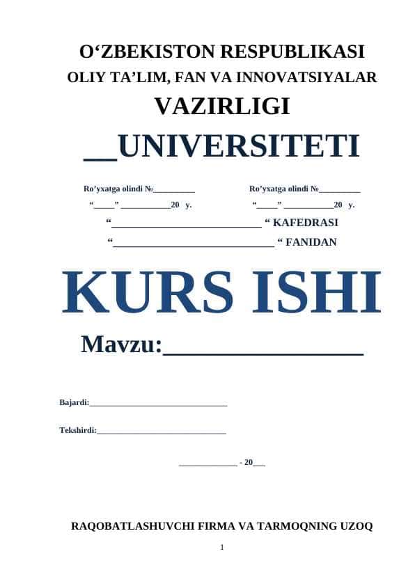 RAQOBATLASHUVCHI FIRMA VA TARMOQNING UZOQ MUDDATLI ORALIQDAGI MUVOZANATI VA TARMOQNING TAKLIFI