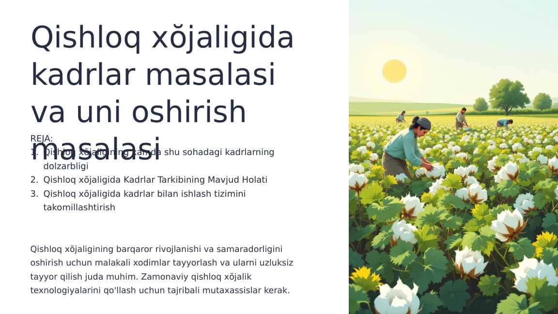 Qishloq xŏjaligida kadrlar masalasi va uni oshirish masalasi