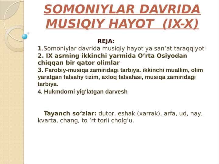 SOMONIYLAR DAVRIDA MUSIQIY HAYOT (IX-X)