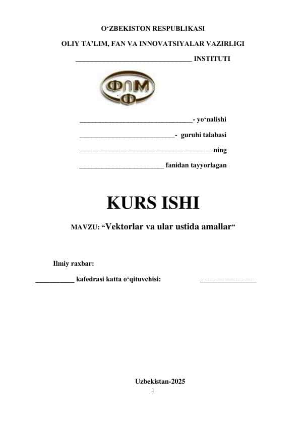 Vektorlar va ular ustida amallar