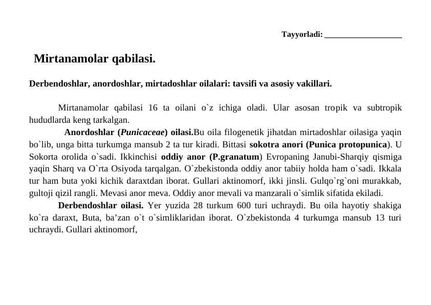 Mirtanamolar qabilasi.