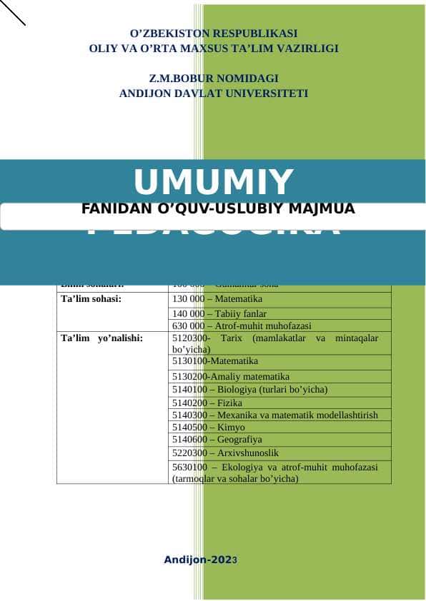 UMUMIY PEDAGOGIKA FANIDAN O'QUV-USLUBIY MAJMUA