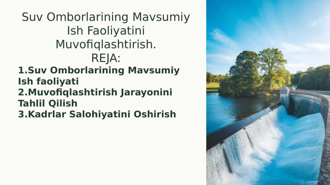 Suv Omborlarining Mavsumiy Ish Faoliyatini Muvofiqlashtirish.