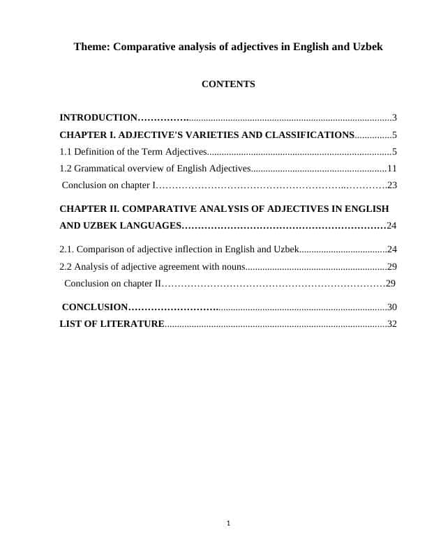 Comparative analysis of adjectives in English and Uzbek