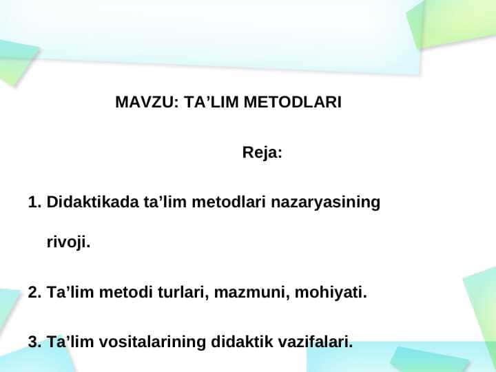 Ta’lim metodlari. Ta’lim metodlari tasnifi