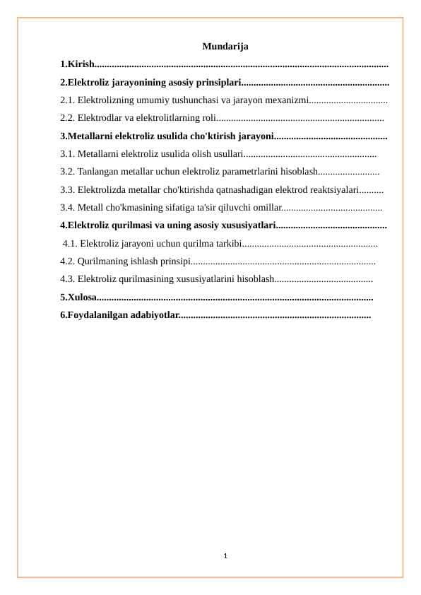 Elektroliz usulida metallarni cho`ktirish