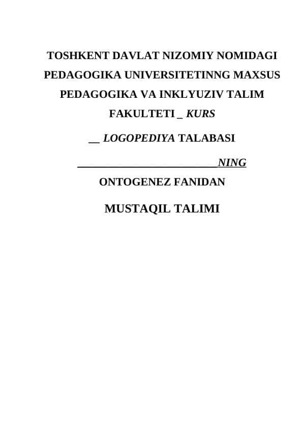 ONTOGENEZDA SO'Z HOSIL QILISH MEXANIZMLARINI SHAKLLLANISHI