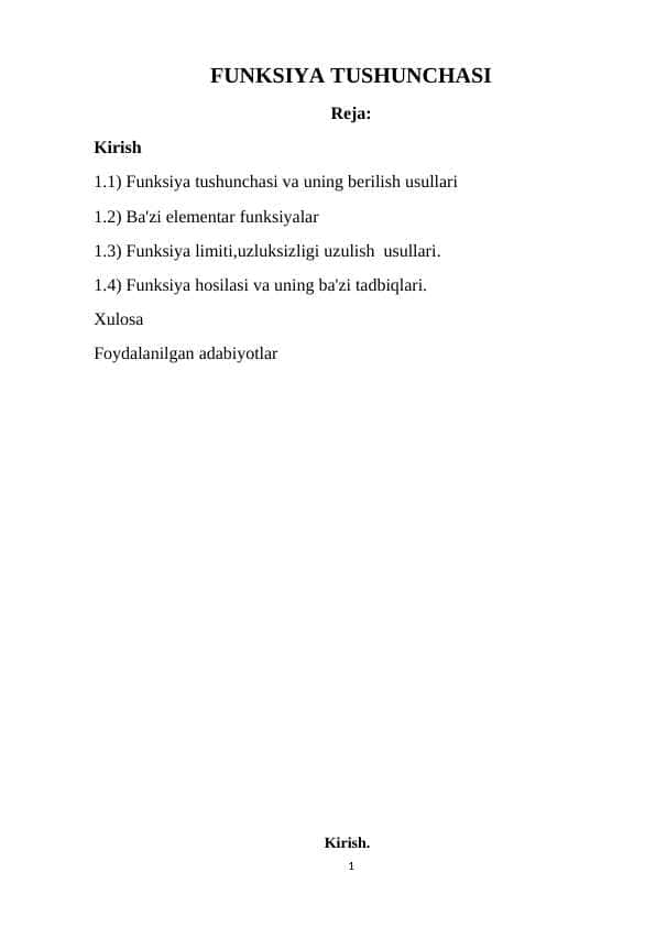 Funksiya tushunchasi