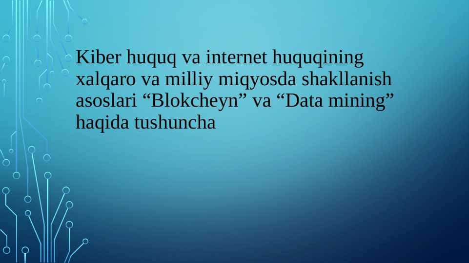 Kiber huquq va internet huquqining xalqaro va milliy miqyosda shakllanish asoslari “Blokcheyn” va “Data mining” haqida tushuncha